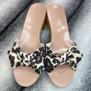 Loeffler Randall Regina Chocolate Leopard Wooden Clog Heels Sandals